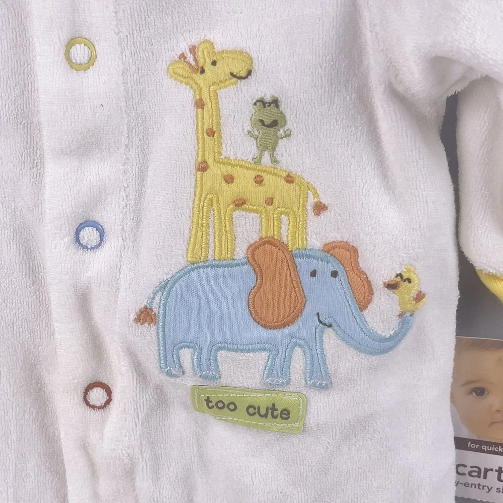 Carters Vintage 2009 Baby Sleeper 3M White Yellow Giraffe Elephant Duck Feet NWT